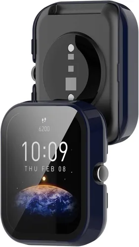 Miniatura 4 de Funda rígida compatible con Amazfit Bip 3 con protector de pantalla de vidrio templado, ultrafina, cobertura completa, para Amazfit Bip 3 Pro, azul