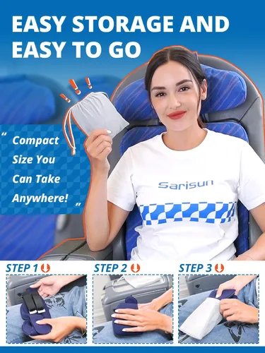 Miniatura 6 de SARISUN Correa para la cabeza de avión con máscara de ojos 3D, alternativa a la almohada de viaje para vuelos largos, soporte de 360° para la cabeza