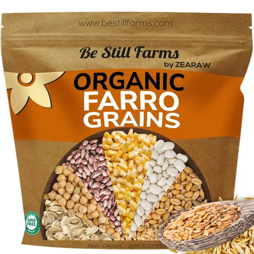 Be Still Farms Farro Grain orgánico (4.8 libras) – Bayas de trigo integral Emmer a granel – Granos antiguos ideales para sopa, ensalada, harina –