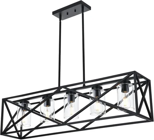 Miniatura 9 de Lámpara de araña negra para comedor con 4 luces, con cristal semillado, base E26