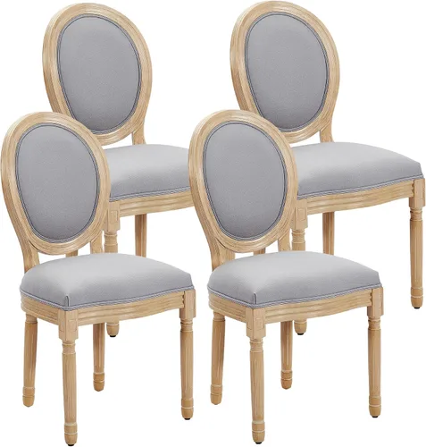 Miniatura 17 de Juego de 2 sillas de comedor francesas con respaldo redondo, sillas de comedor tapizadas de mediados de siglo con patas de madera maciza para Beige