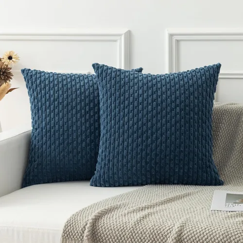Miniatura 113 de Kevin Textile - Juego de 2 fundas de almohada decorativas de pana de 22 x 22 pulgadas, suaves, estilo bohemio, a rayas, decoración moderna del hogar
