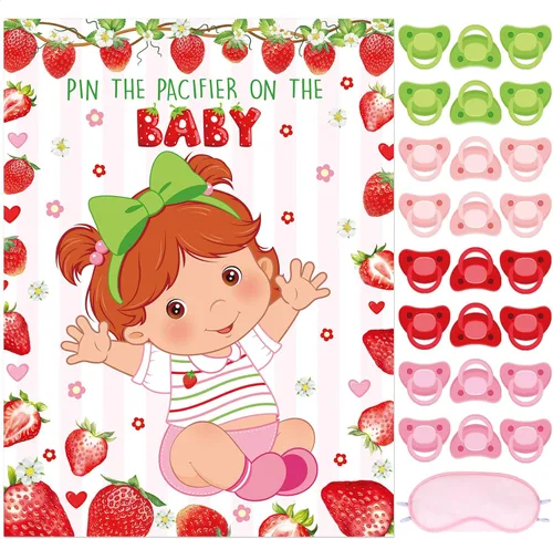 Miniatura 12 de Faccito Pin The Chupete - Juego de baby shower, decoración de fiesta de baby shower, incluye póster grande, 24 calcomanías para chupete, juego