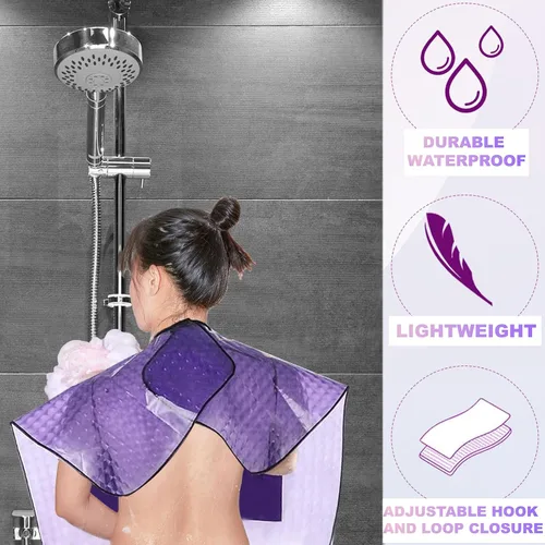 Miniatura 5 de Capa de ducha impermeable poscirugía para mastectomía con bolsillos de drenaje, mantiene las heridas secas durante el baño