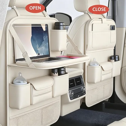Miniatura 3 de Organizador universal plegable para asiento trasero de automóvil con bandeja de mesa, protector de respaldo de asiento de automóvil con soporte