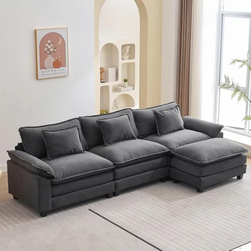 Miniatura 31 de Oprisen Sofá Seccional Modular, Cómodo Cloud Couch Sofá Seccional, Sofá Cama de Chenilla con Asiento Profundo con Almohadas Decorativas para Sala