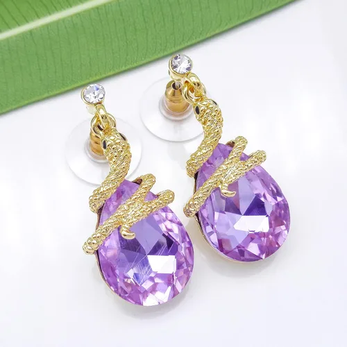 Miniatura 10 de Navachi Pendientes colgantes de gota de serpiente con forma de pera multicolor de cristal chapado en oro de 18 quilates