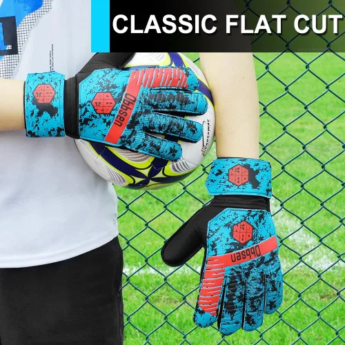 Miniatura 6 de Guantes de portero de fútbol para niños, jóvenes y adultos, guantes de portero de fútbol de agarre fuerte con protección para los dedos, Azul /Rojo