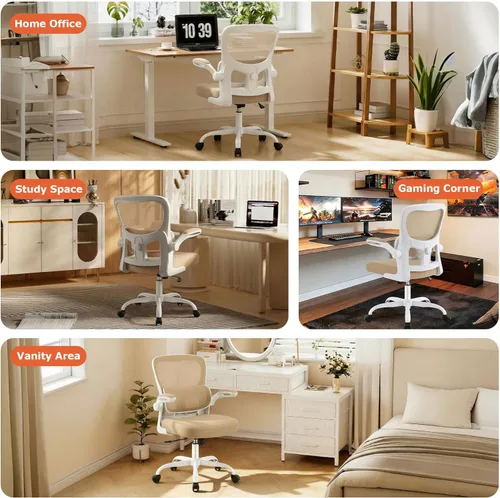Miniatura 11 de AreShark Silla de oficina ergonómicas con soporte lumbar ajustable, silla de malla transpirable con respaldo alto con ruedas y reposabrazos Caqui