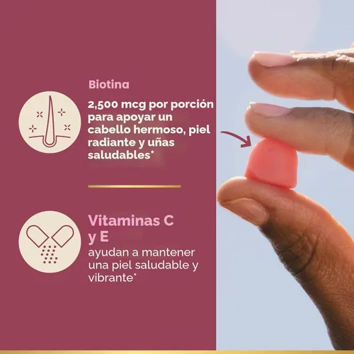 Miniatura 4 de Nature's Bounty Soluciones óptimas gomitas de pectina para cabello, piel y uñas, 2500 mcg de biotina por porción, gomitas sin pegajosidad, fórmula