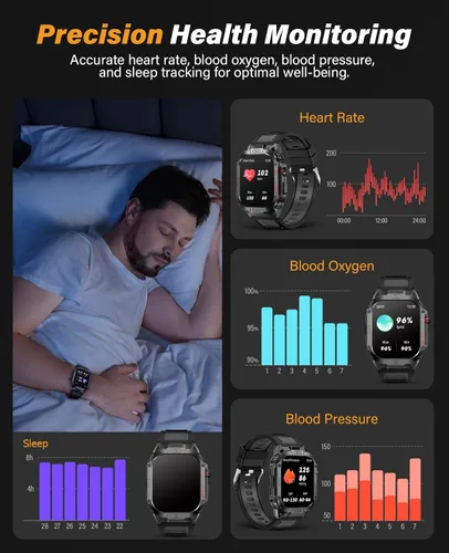 Miniatura 6 de SOUYIE Reloj inteligente militar para hombre para responder/hacer llamadas, reloj inteligente deportivo al aire libre de 2.02 pulgadas con linterna