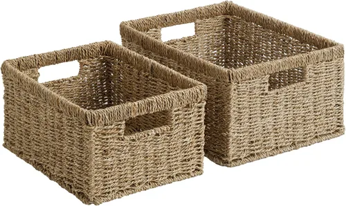 Miniatura 24 de StorageWorks Cesta de mimbre con asa, cestas de almacenamiento de mimbre para organizar, cestas de almacenamiento decorativas para estantes, cuerda
