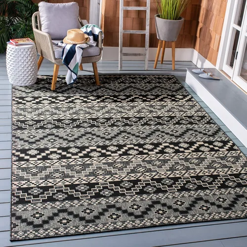 Miniatura 24 de SAFAVIEH Alfombra lavable para exteriores, colección Veranda – Alfombra de pasillo de 2.3 x 6 pies, color azul y crema, no desprende pelusa y fácil