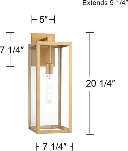 Miniatura 4 de John Timberland Titan - Juego de 2 lámparas de pared modernas para exteriores, marco rectangular dorado suave de 20 1/4 pulgadas, paneles de vidrio