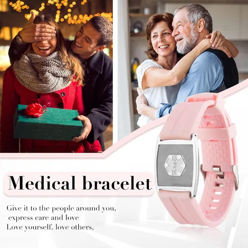 Miniatura 97 de OPALSTOCK Pulseras médicas personalizadas de silicona ajustable para identificación de emergencias, grabado gratuito, 9 pulgadas, resistente al