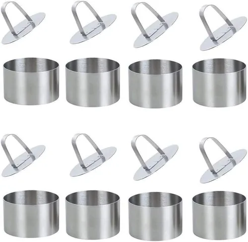 Juego de 8 anillos redondos para tartas, moldes para mousse y pastelería de acero inoxidable, anillos de postre para alimentos, incluye 8 anillos y