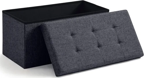 Miniatura 18 de Ornavo Home Otomán de Almacenamiento Plegable de Lino Acolchado Cubo Cuadrado Reposapiés/Asiento - 15" x 15" x 15" (Gris)