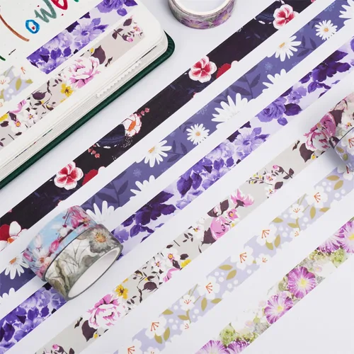 Miniatura 6 de YUBBAEX Juego de 10 rollos de cinta washi de flores primaverales para enmascarar cintas decorativas (tono frío)