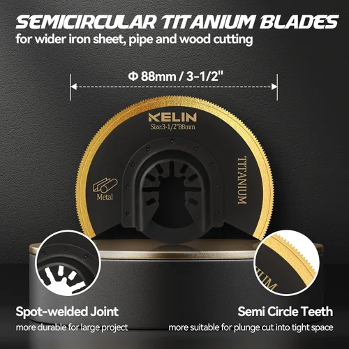 Miniatura 2 de 18 piezas de hojas de sierra oscilante de titanio con raspador de acero inoxidable y hojas semicirculares, kit de hojas multiherramienta universal