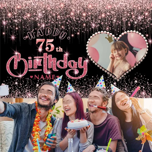 Miniatura 6 de Cartel personalizable de decoración de feliz cumpleaños número 100 de oro rosa - Personalización de fondo de fotos de gran tamaño - Admite fotos