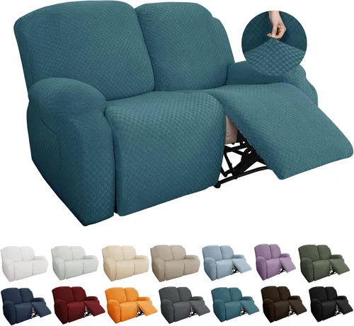 Miniatura 36 de YEMYHOM Funda elástica de 4 piezas para silla reclinable de jacquard con bolsillo lateral, antideslizante, ajustable, protector de muebles con parte