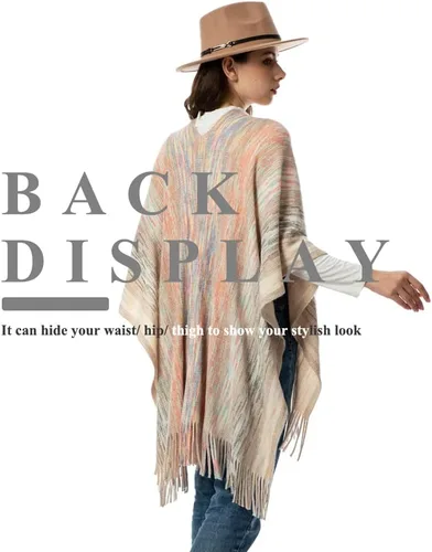 Miniatura 4 de Women's Knit Shawl Wraps, Knitted Poncho Cape Open Front Cardigan Sweater with Tassel for Spring Fall Winter