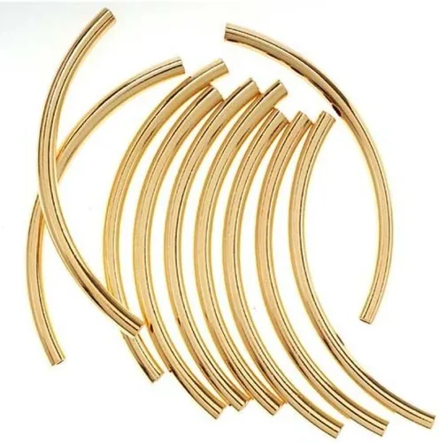 Miniatura 9 de 50 piezas de tubo de fideos curvos sueltas 1.181 in largo conector espaciador de 18 quilates chapado en oro amarillo de 18 quilates para fabricación
