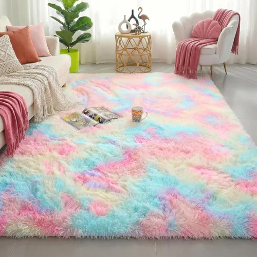 Miniatura 64 de Alfombras moradas para dormitorio de niñas, alfombra de 5 x 8 pies, alfombra peluda esponjosa para sala de estar, alfombras peludas gruesas
