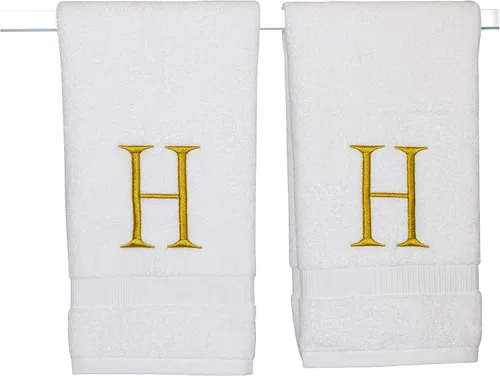 Miniatura 245 de Toalla de mano con inicial beige para baño, toalla bordada decorativa de calidad de hotel de lujo con monograma para tocador, spa, certificado