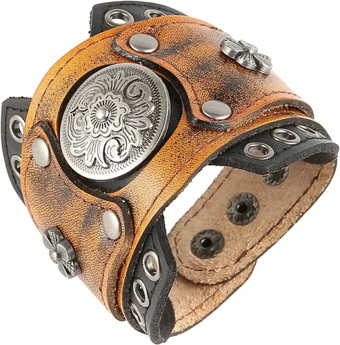 Miniatura 2 de HZMAN Pulseras de Cuero Retro para Hombre Pulsera de Puño de Cuero Ajustable Pulsera Ancha de Muñeca Regalo de Joyería