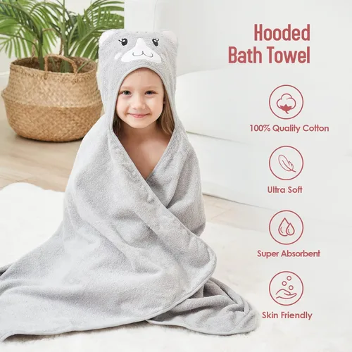 Miniatura 5 de Style Quarters - Toalla de baño con capucha 100 % algodón para niños, con bordado, grande de 50 x 24 pulgadas, toalla de playa de rizo suave