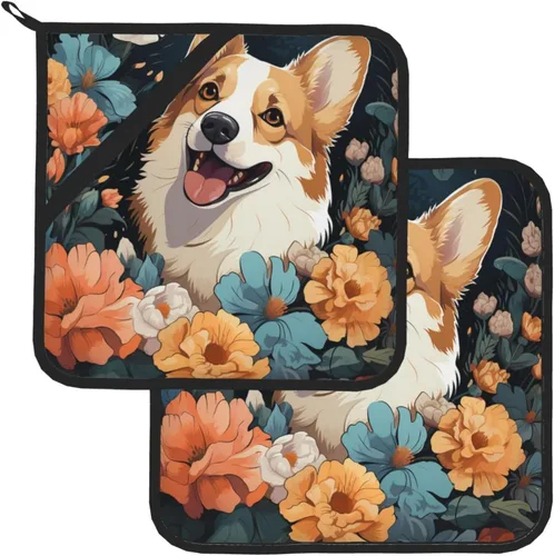 Miniatura 7 de 2 soportes para ollas para cocina, resistentes al calor, con patrón Corgi, almohadillas calientes, lavables, para cocinar, salvamanteles cuadrados