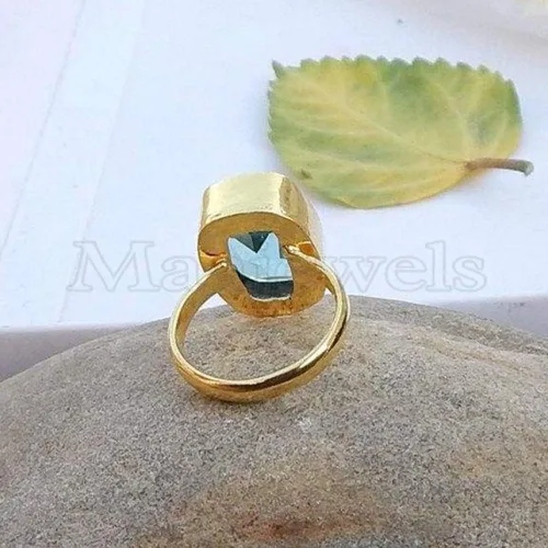 Miniatura 5 de Anillo de topacio azul cielo, plata de ley maciza, relleno de oro amarillo, anillo de piedras preciosas, anillo delicado único, anillo bohemio