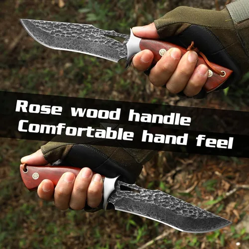 Miniatura 4 de DRACHENADER Cuchillo de caza de Damasco VG10 hecho a mano con 67 capas de acero de Damasco con funda de cuero real, hoja fija para hombres, mango