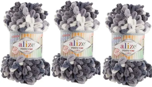 Alize Hilo para manta de bebé de color fino, lote de 3 skn 10.58 oz 48yds 100% micropoliéster, hilo suave para tejer a mano, súper grueso, 5925