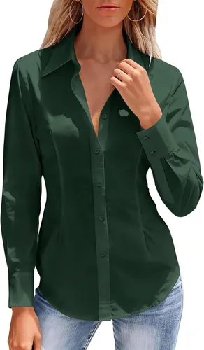 Miniatura 24 de Camisas con botones para mujer, camisa de vestir ajustada sin arrugas, blusa con cuello para trabajo, ropa de oficina, atuendo de otoño