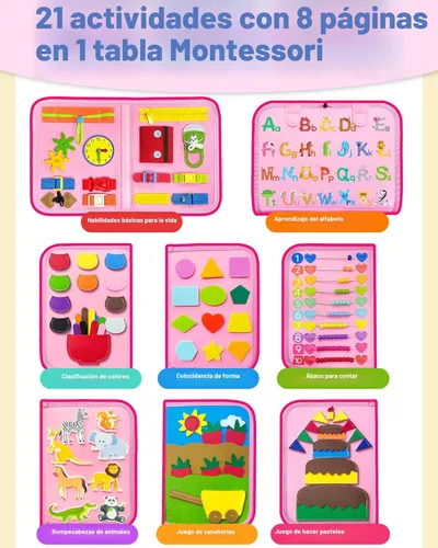 Miniatura 3 de Exorany Juguetes Montessori de tablero ocupado para niñas pequeñas, regalos de cumpleaños, libro ocupado, juguetes de aprendizaje sensorial
