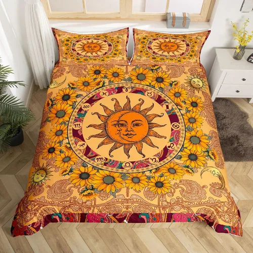 Miniatura 39 de Erosebridal Juego de ropa de cama con diseño de galaxia tamaño matrimonial, diseño de atrapasueños con temática bohemia, juego de funda de edredón