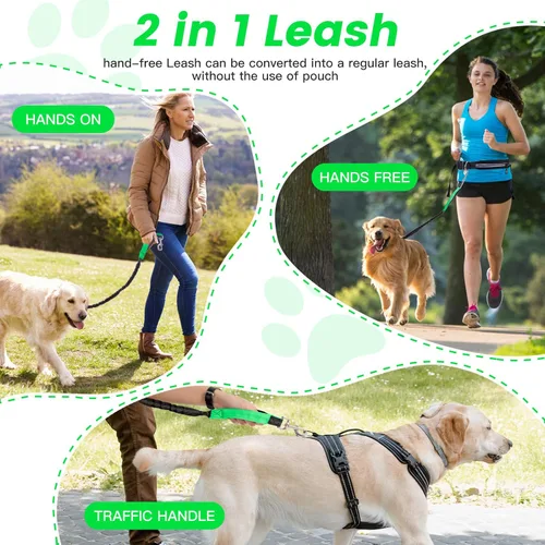 Miniatura 5 de Caudblor Correa de cintura para pasear perros medianos y grandes, correa elástica manos libres con bolsa de cremallera, alrededor de la cintura sin