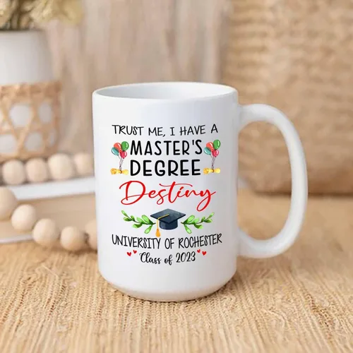 Miniatura 3 de Taza de viaje de graduación personalizada, Trust Me I Have A Master's Degree Destiny - Taza de café blanca, taza de café de graduación de 11 onzas