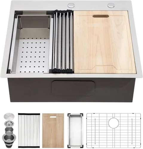 Miniatura 32 de Kichae Fregadero de Cocina de 21x20 Pulgadas, Fregadero de Barra Pequeño, Fregadero de Acero Inoxidable, Montaje Superior, Montaje Inferior