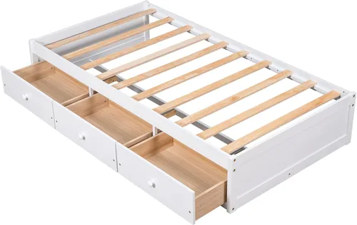 Miniatura 5 de Bellemave Base de cama de plataforma individual con 3 cajones de almacenamiento, cama de madera tamaño individual con listones de soporte, marco