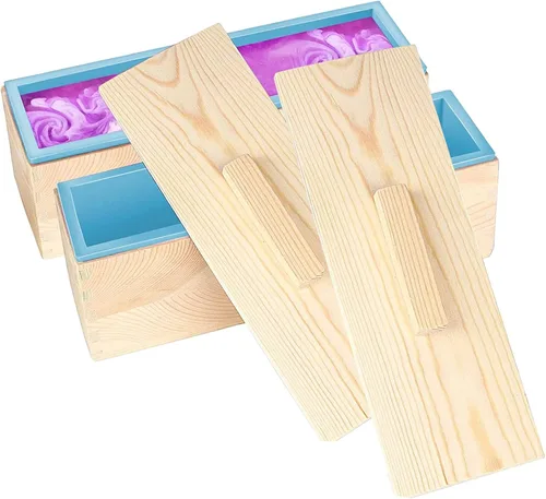 ZOENHOU Paquete de 2 moldes de jabón azules de 42 onzas con 2 tapas, kit de moldes de silicona rectangulares flexibles para hacer jabón con caja de