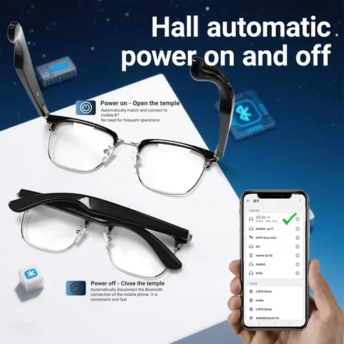 Miniatura 5 de Gafas de luz azul Bluetooth para mujeres y hombres, asistente de voz AI, altavoces de oído abierto, lentes inteligentes con filtro de luz azul