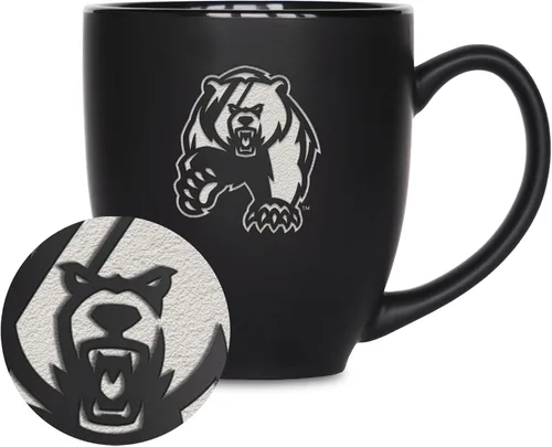 Miniatura 418 de Rico Industries - Taza de cerámica mate negra con grabado láser estándar de 15oz para NCAA (escuelas T & U) - Para bebidas calientes o frías