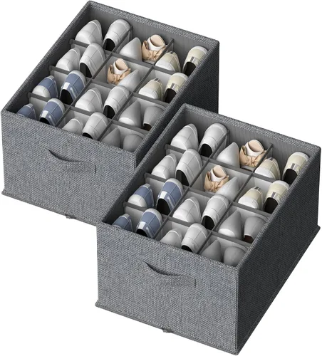 Miniatura 8 de 2 paquetes de organizador de zapatos para armario, se ajusta a 16-32 pares, contenedores de almacenamiento de zapatos de tela, cajas grandes de Beige