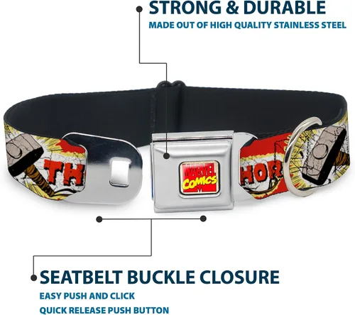 Miniatura 4 de Buckle-Down Collar de perro hebilla de cinturón de seguridad Thor Hammer rojo amarillo blanco 9 a 15 pulgadas 1.0 pulgadas de ancho, multicolor