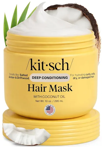 Kitsch Mascarilla hidratante para cabello dañado – Acondicionador profundo de aceite de coco para mujeres – Productos para el cabello rizado