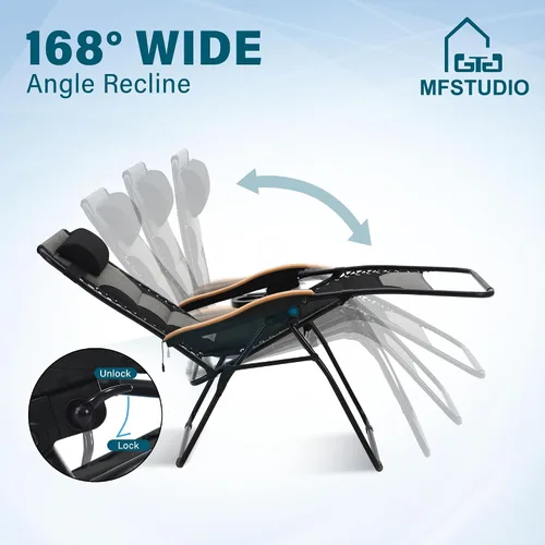 Miniatura 8 de MFSTUDIO Zero Gravity - Juego de 2 sillas de gran tamaño para exteriores, sillas antigravedad para exteriores, silla plegable ajustable con soporte