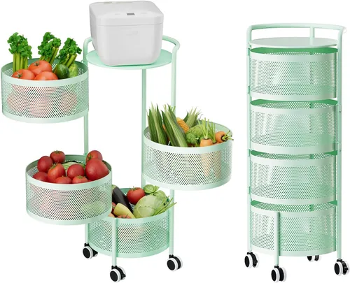 Miniatura 12 de JAQ Canasta giratoria de frutas, de metal resistente, almacenamiento multinivel de cocina, no requiere montaje, con ruedas, para frutas, verduras